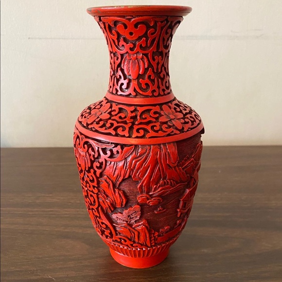 Vintage chinese cinnabar lacquer brass